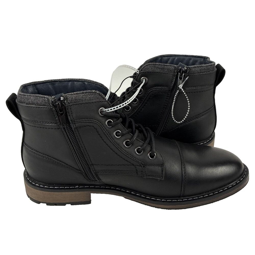 B-52 by Bullboxer Boots Mens Size 9 Black Cap Toe Lace Up Side Zip Ankle Dress - Picture 4 of 6